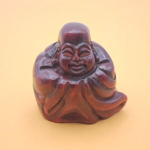 Vintage Buddah Statue Happy Hotei Robed Dark Red Resin Maitreya Feng Shui Small